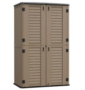 kinying sheds & outdoor storage, 66 cu.ft vertical outdoor storage cabinet, resin storage sheds outdoor with floor for garden tools,patio furniture,garbage cans(brown color)