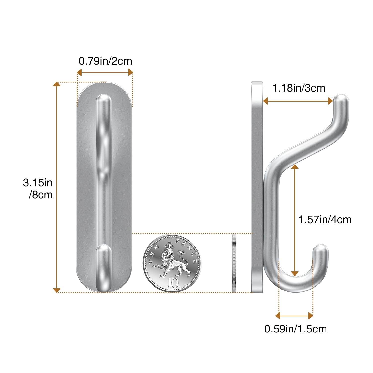 Adhesive Bathroom Towel Hook Wall: Heavy Duty Stick On Jacket Coat Wall Hanging Hooks for Shower 4 PCS Silver