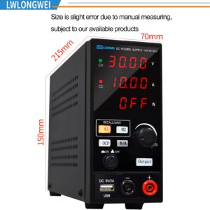 LWLONGWEI DC Power Supply Variable,30V 10A 300W Programmable Memory Function Adjustable Switching Regulated DC Bench Power Supply with 4-Digits LED Power Display 5V/2A USB Coarse and Fine Adjustmentsy