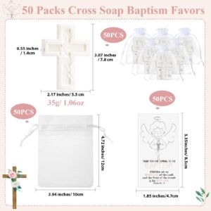 Swiffen 50 Sets Baby Shower Baptism Favors Set Cross Soap with Greeting Cards Organza Bag Scented Soap Favors Christening Communion Baptism Party Favors for Guests Party Gender Reveal Gift