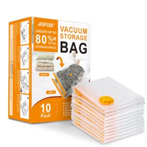 agptek large vacuum bags, 10 bags a set, durable & reusable storage bags- perfect space-saving solution for clothes, blankets, comforters, and more. ideal for home storage and travel（no pump include）