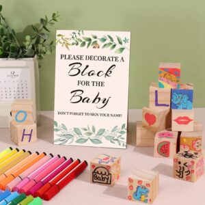 wookidel Baby Shower Game Sign Kit with 50 Blank Wooden Baby Blocks, 24 Acrylic Paint Marker and Wooden Baby Shower Sign, Baby Shower Game Set for Baby Shower Prize, Gender Reveals Party(Woodland)