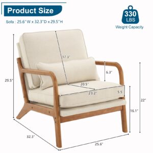 VINGLI Cozy Living Room Chairs, Fine Linen Beige Accent Chairs Set of 2, Wood Lounge Chairs for Bedroom, Comfy Mid Century Modern Armchair Upholstered Reading Side Chairs for Small Space