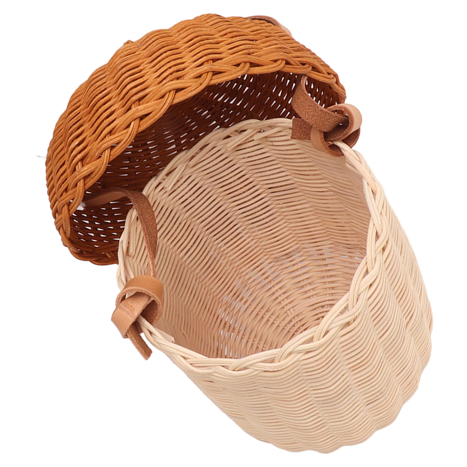 Rattan Woven Basket, Wicker Storage Basket Woven Baskets Acorn Bag Mushroom Basket Rattan Basket Woven Basket with Lid for Boys Girls Photography Props(Large)