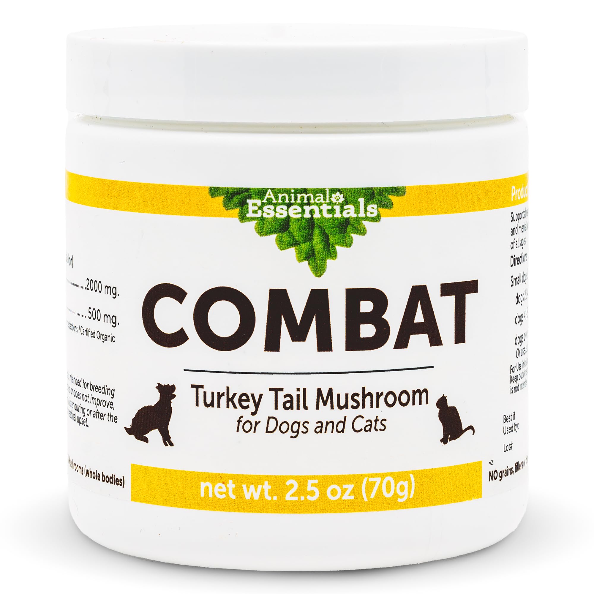 Animal Essentials Combat Turkey Tail Mushroom Supplement for Dogs & Cats - Critical Immune Defense, Supports Cognitive Function, Mushroom Powder Extract, Organic Turkey Tail - 2.5 Oz (Pack of 1)