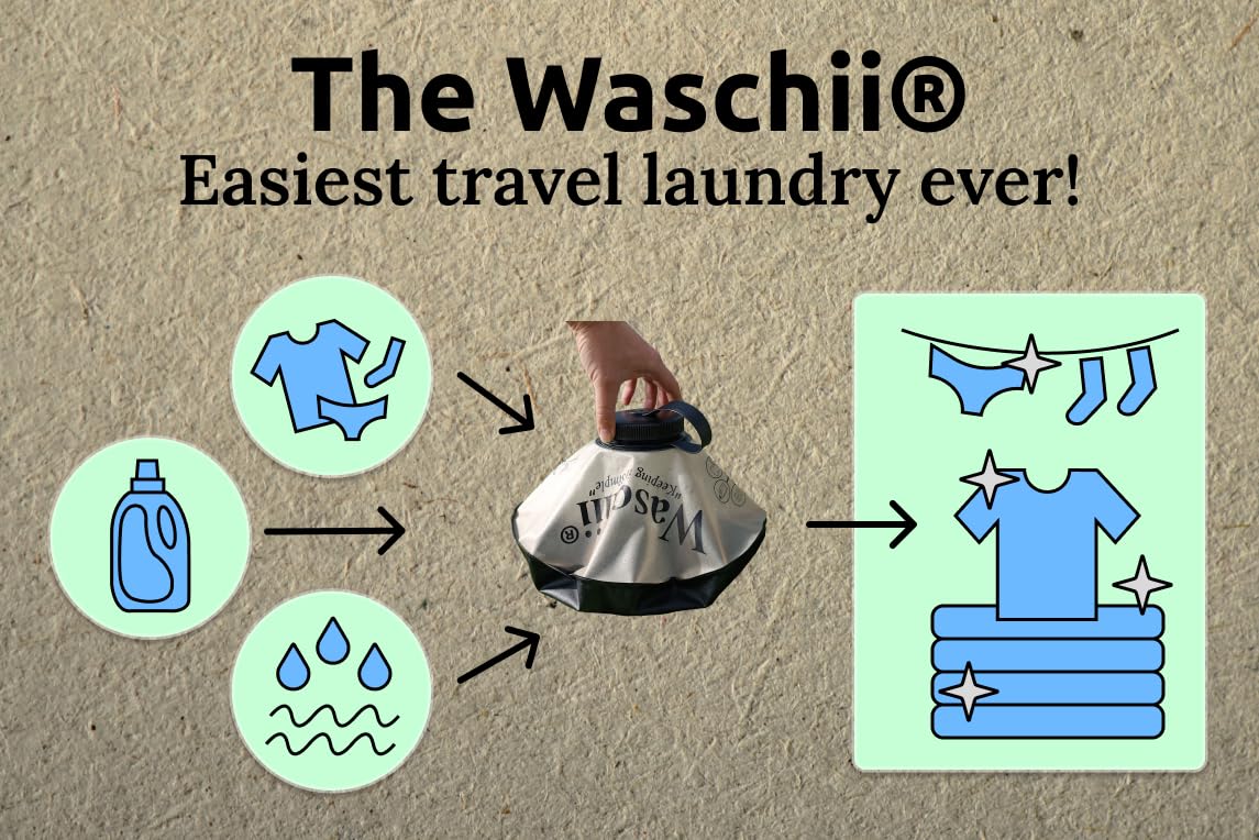 Waschii Portable Travel Laundry Bag - Solar Heated, Eco-Friendly, Compact and Durable Laundry Solution for Camping, Hiking, and Travel