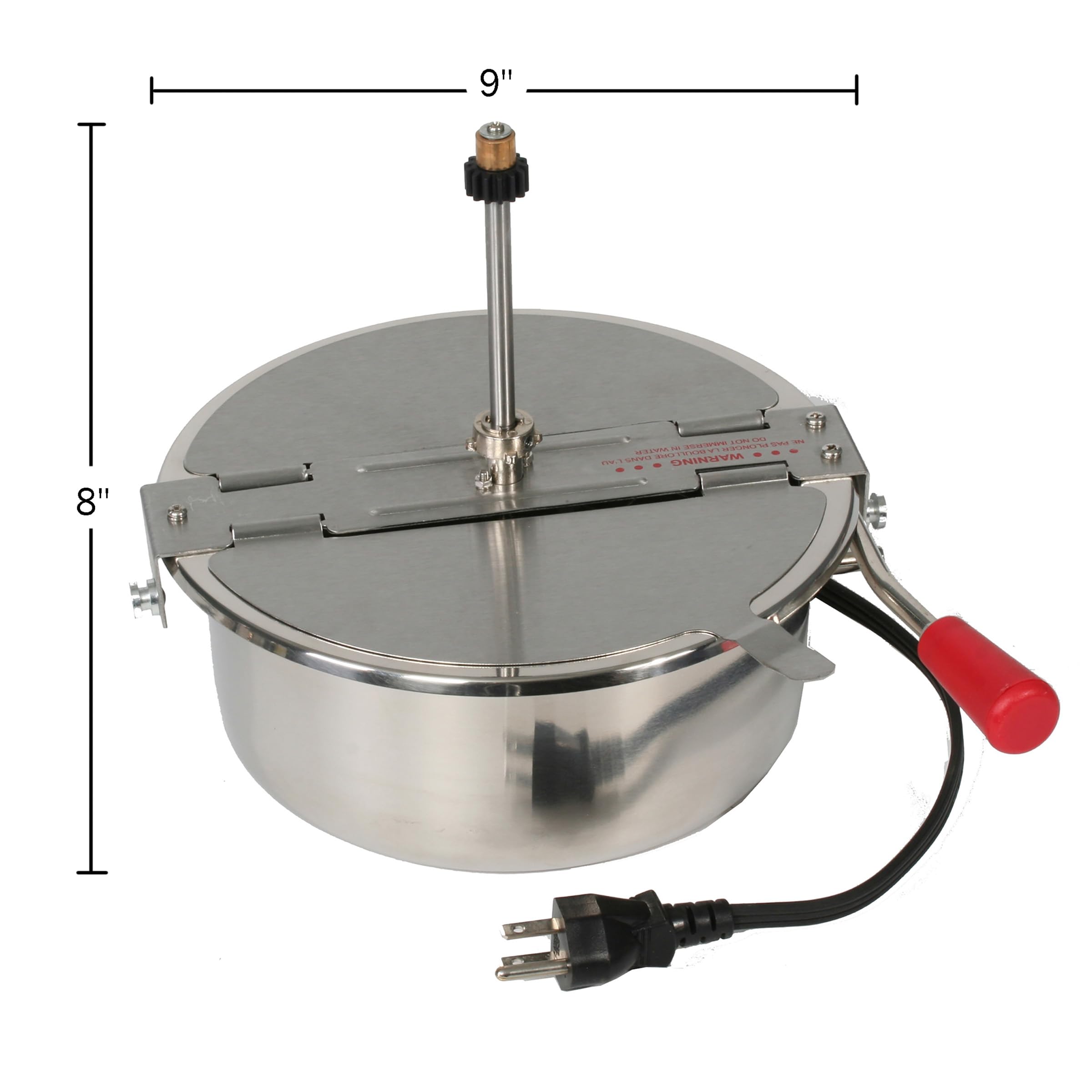 Great Northern Popcorn 8-Ounce Replacement Kettle for Popcorn Machine 860W Kettle Popper with Lid, Stirrer, Gear Shaft, and 3-Prong Plug