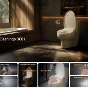 DC01 iCleaningo bidet auto open and close,Bidet Attachment For Toilet Warm Water,Heated Bidet Toilet Seat Elongated,Bidet Seat Dryer,Vortex Sprayer, Auto Nightlight,White,Elongated,3 Year Warranty