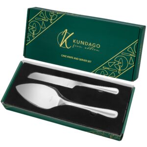 kundago cake cutting set for wedding - 2pcs cake cutter and cake server spatula - food grade stainless steel cake serving set for home, wedding or special events - wedding cake knife and server set