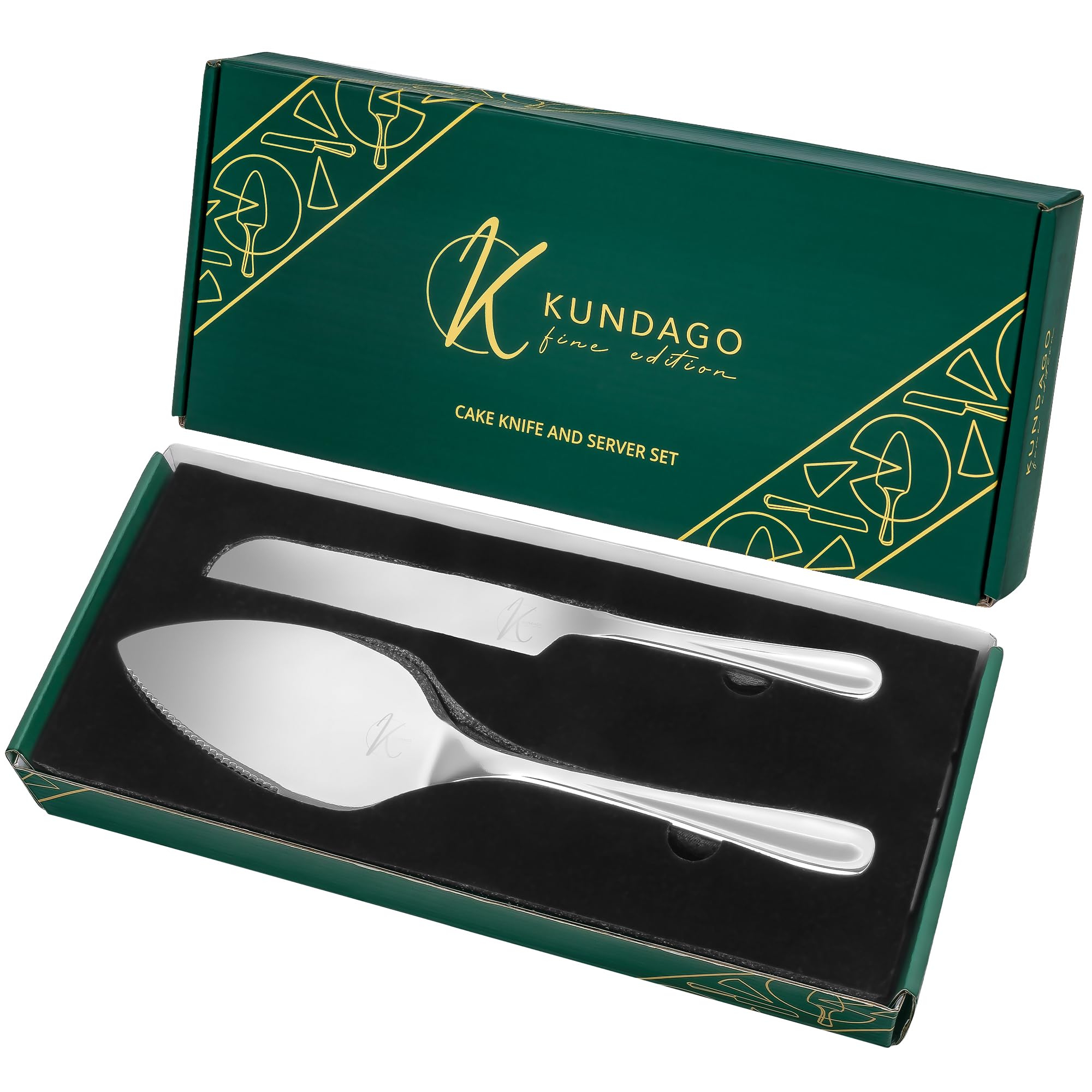 KUNDAGO Cake Cutting Set for Wedding - 2Pcs Cake Cutter and Cake Server Spatula - Food Grade Stainless Steel Cake Serving Set for Home, Wedding or Special Events - Wedding Cake Knife and Server Set