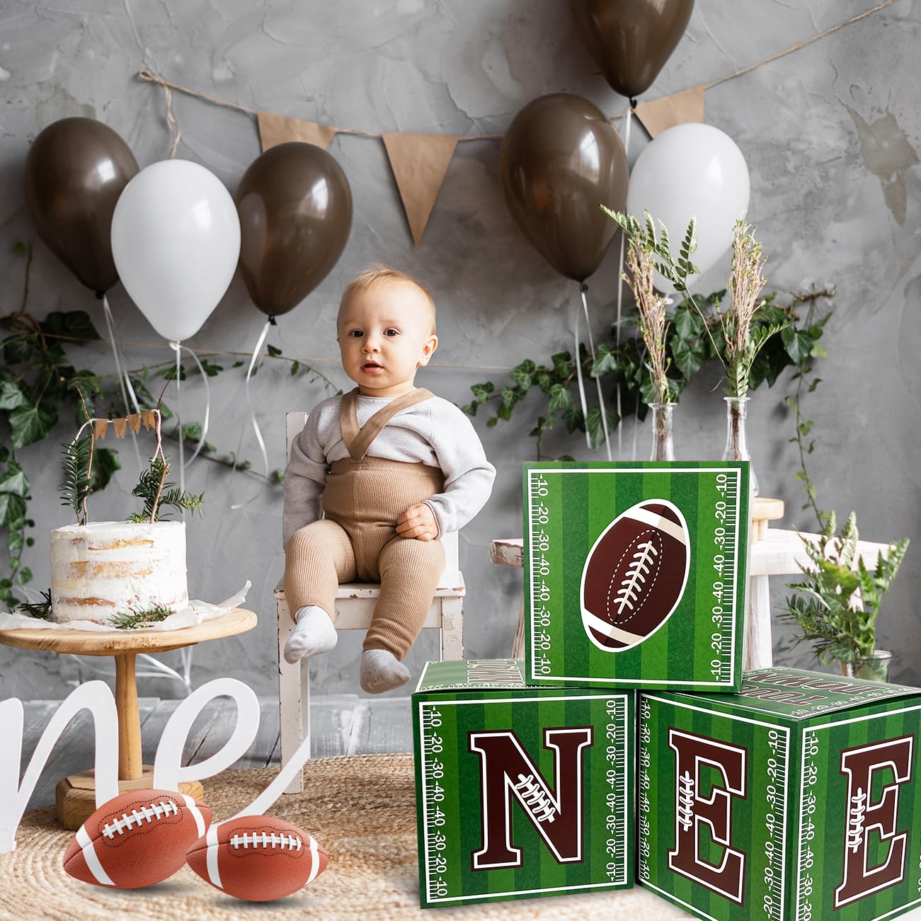 Football Party Decorations First Birthday Decorations 3Pcs ONE Balloon Boxes for 1st Birthday Football Cardboard Box for Boy Girl Birthday Party Supplies