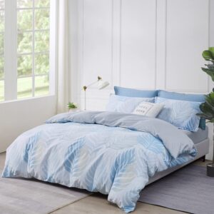 SAPHREAS Twin Size Duvet Cover 2pcs Blue Monstera Leaf Printed Duvet Cover Set Tropical Botanical Palm Leaves Bedding Comforter Cover Set with Zipper Closure 1 Quilt Cover 1 Pillow Sham