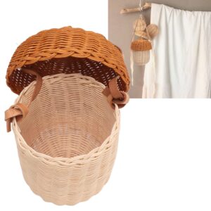 Rattan Woven Basket, Wicker Storage Basket Woven Baskets Acorn Bag Mushroom Basket Rattan Basket Woven Basket with Lid for Boys Girls Photography Props(Large)