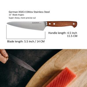 Utility Knife 5.5 Inch - MATTSTONE HILL Small Kitchen Knife, Compact Chef Knife, Petty Knife, German Steel, Wood Handle