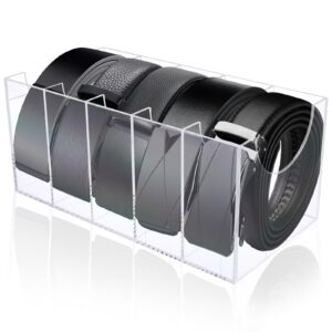 hakday belt organizer, acrylic belt storage holder for the closet, 5 compartments display case for tie and bow tie