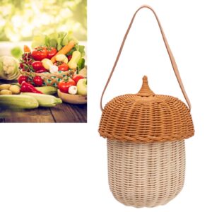 Rattan Woven Basket, Wicker Storage Basket Woven Baskets Acorn Bag Mushroom Basket Rattan Basket Woven Basket with Lid for Boys Girls Photography Props(Large)