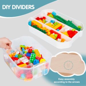 Kids Toy Storage Box for Lego Stackable Plastic Organizer Container Building Block Playroom Organization Bin with Bricks Baseplate Lid 2 Layers Clear Adjustable Compartments Portable Chest Case