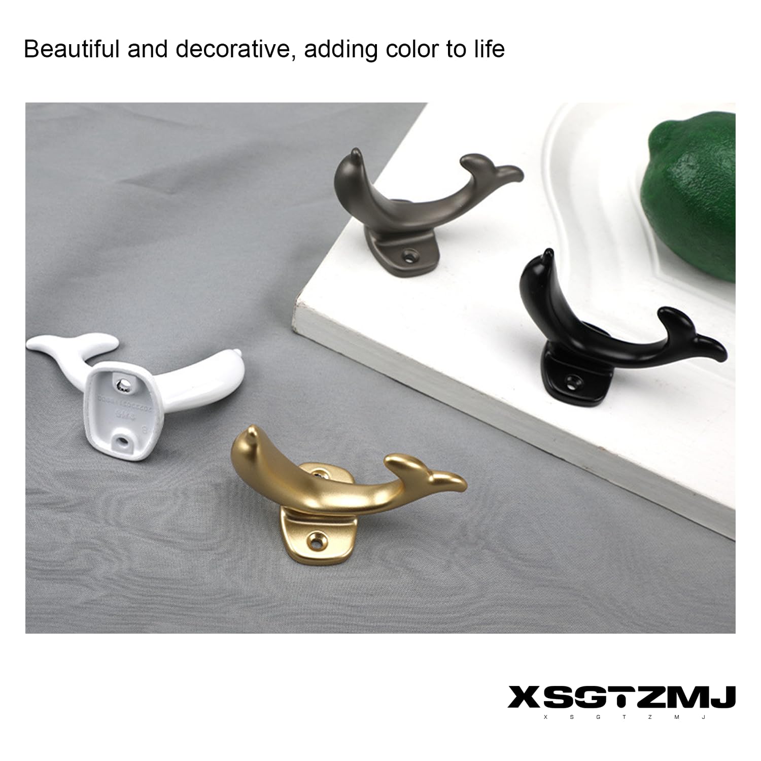 XSGTZMJ 4 Pcs Decorative Hooks Dolphin Styling,Dolphin Coat Hook for Hanging Keys, Bags, Bath Towels, Dolphin hook with Fixing Accessories (Gray)