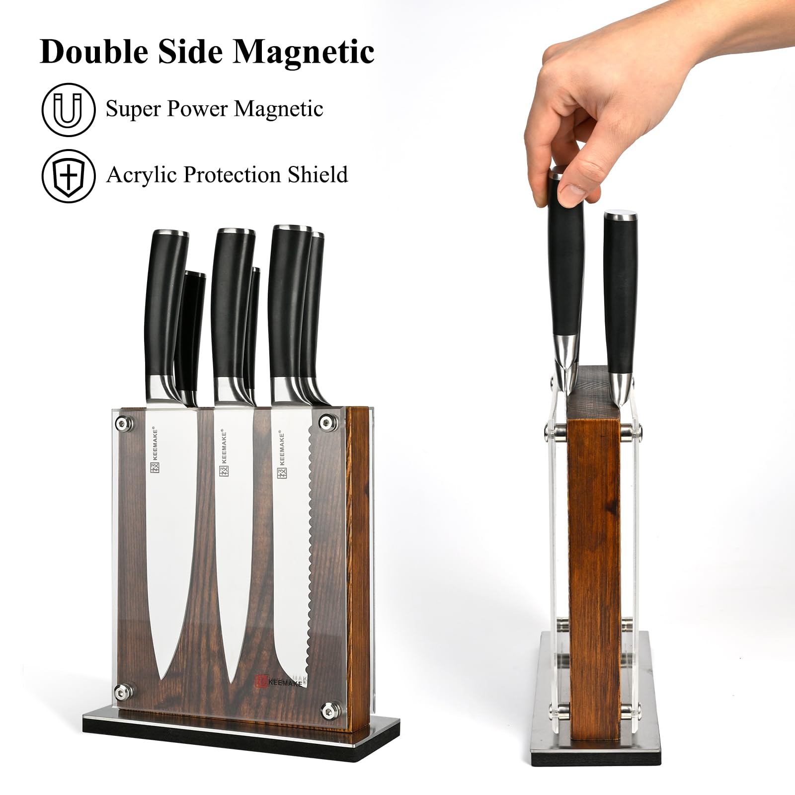 KEEMAKE Kitchen Knife Block Set - 7Pcs Kitchen Knives with Magnetic Knife Holder, High Carbon Stainless Steel Chef Knife Set with Block, Ultra Sharp Knives Set for Kitchen With Ergonomic Handle