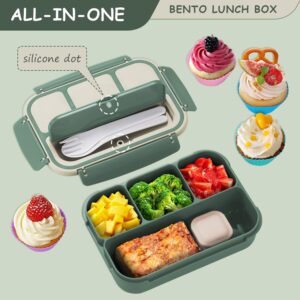 QQKO Bento Box Adult Lunch Box, Bento Box for Kids, 1200 ML Lunch Containers for Adults, Food Storage Container With 4 Compartments, Leak-Proof, Microwave, Dishwasher Safe, Green