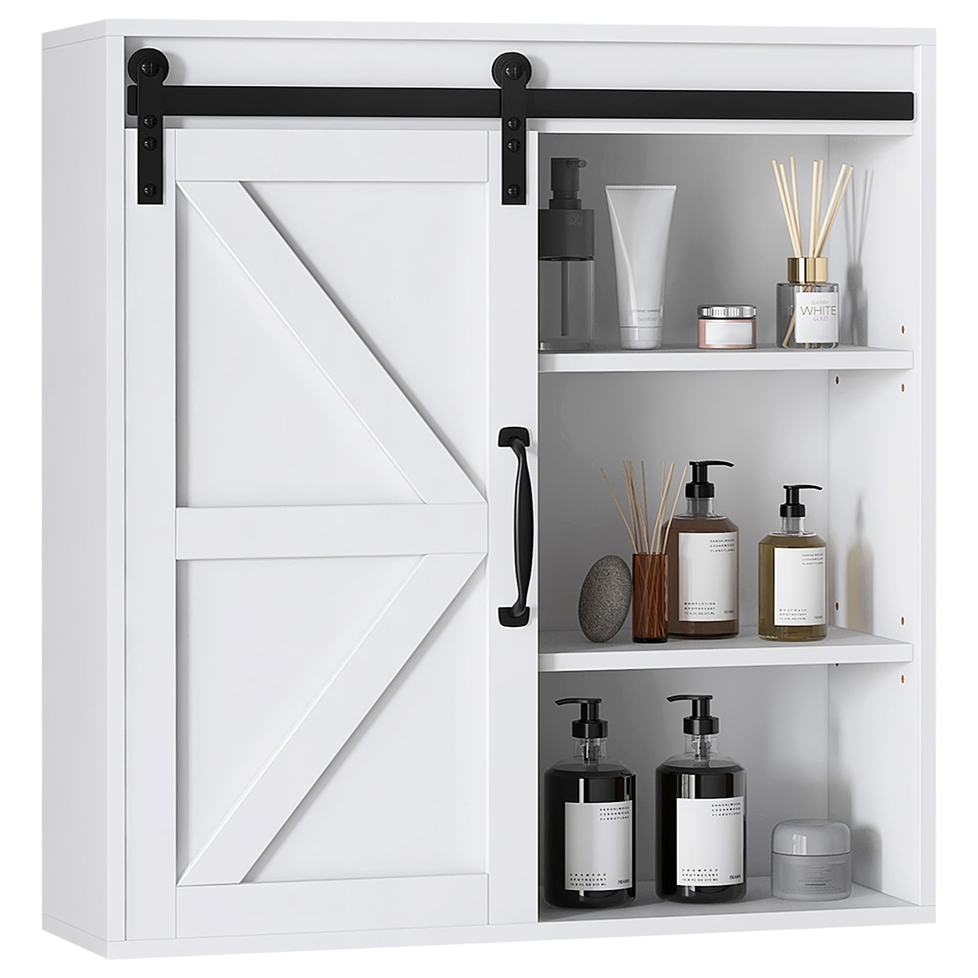 kleankin Medicine Cabinet, Farmhouse Bathroom Wall Cabinet with Sliding Barn Door and Adjustable Shelf, Over The Toilet Cabinet, White