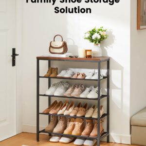 Pipishell 5-Tier Shoe Rack, Large Shoe Stand Rack with Sturdy Wood Grain Finish Top Shelf & Steel Frame, Free-Standing Shoe Organizer for Entryway,Front Door Entrance,Closet,Bedroom,Hallway