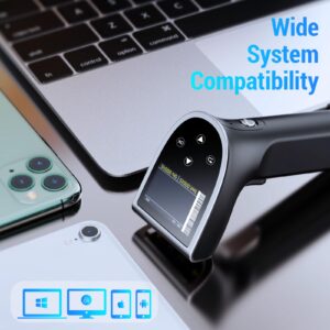 Tera Barcode Scanner Wireless with Screen: Pro Version 1D 2D QR with Digital Setting Keypad Power Switch Charging Cradle Works with Bluetooth 2.4G Wireless Bar Code Reader HW0015 Silver