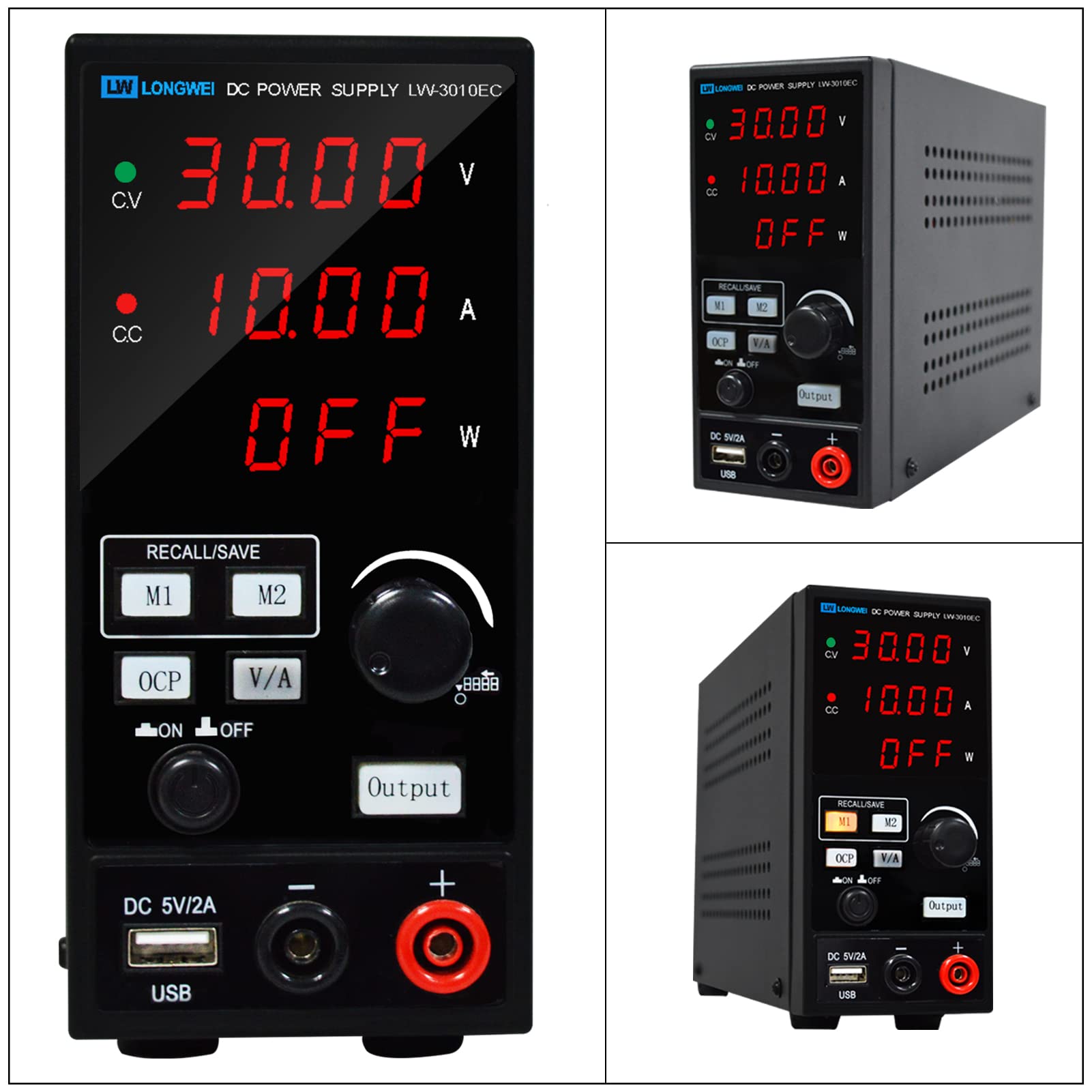 LWLONGWEI DC Power Supply Variable,30V 10A 300W Programmable Memory Function Adjustable Switching Regulated DC Bench Power Supply with 4-Digits LED Power Display 5V/2A USB Coarse and Fine Adjustmentsy