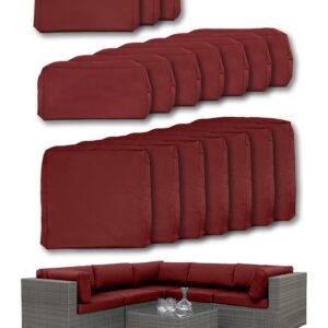 OmniBuy 17Pack Outdoor Furniture Patio Cushion Replacement Covers Fit for 8 Pieces 7-Seater Wicker Rattan Patio Furniture Set Sectional Couch Chairs,Cover Only (Burgundy)