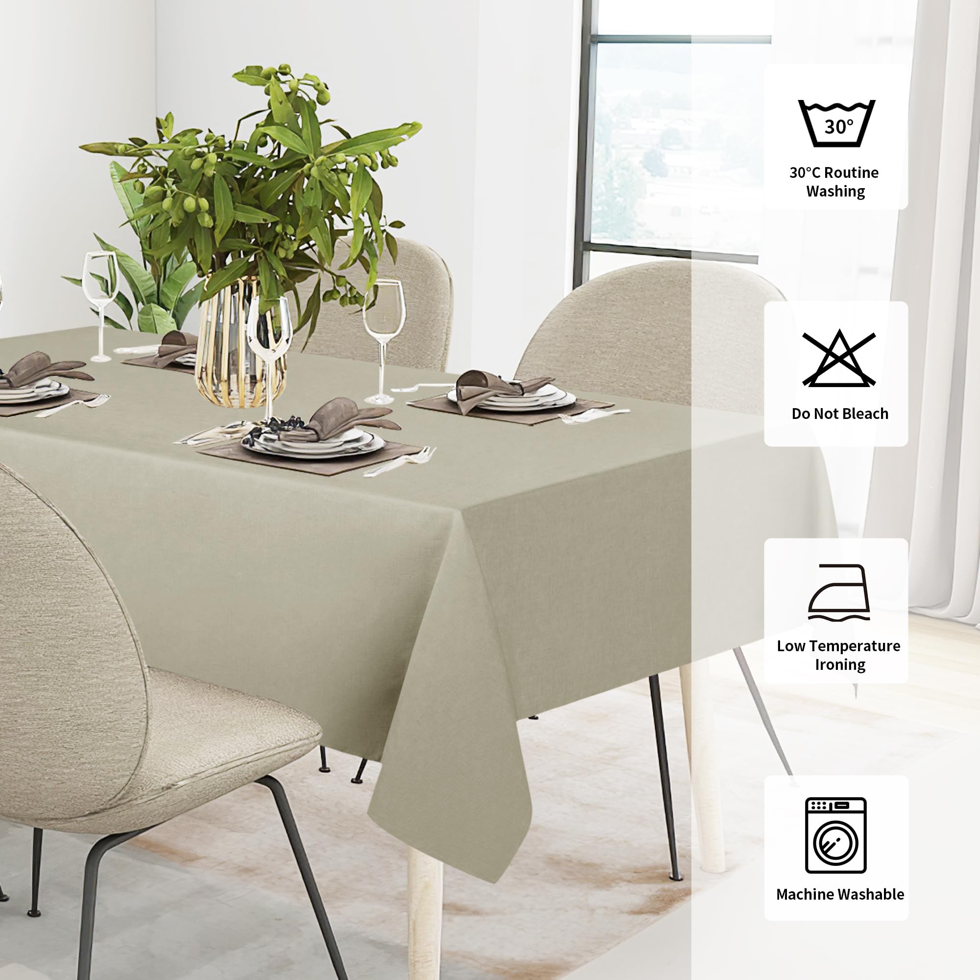 Easy-Going Faux Linen Waterproof Spill-Proof Tablecloth Stain Resistant Rectangle Table Cloth Wrinkle Free Decorative Fabric for Kitchen, Dining, Party, Weddings, Restaurants (52x70 in, Linen)