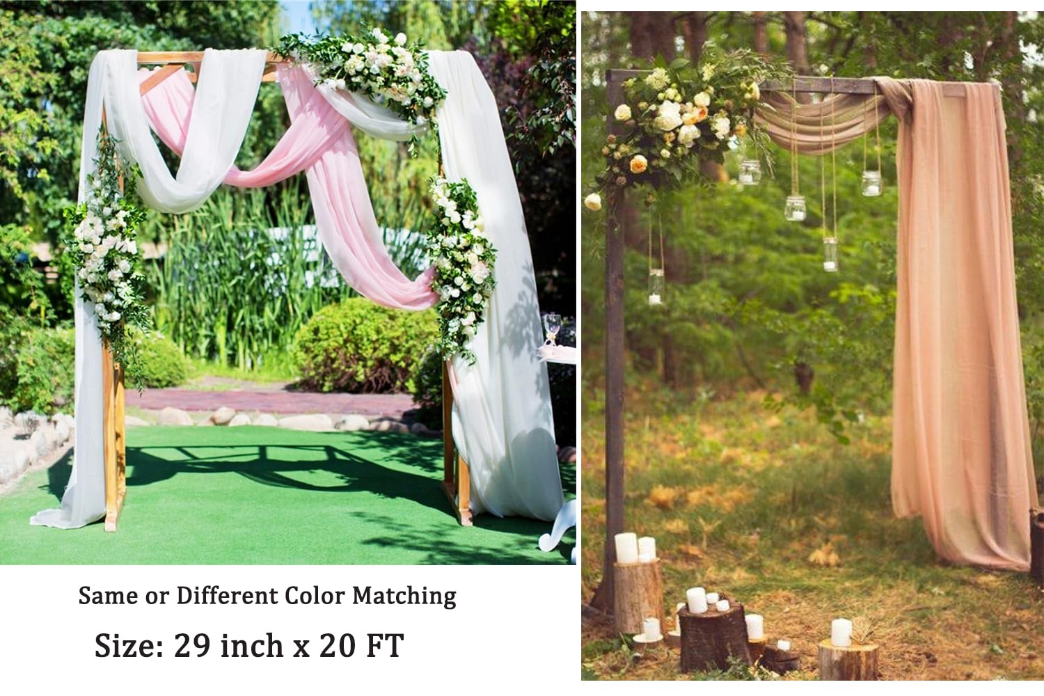 White Wedding Arch Draping Fabric 29" X 20FT Sheer Drapes Chiffon Fabric for Wedding Arbor Engagement Ceremony Party Bridal Shower Swag Fabric Decoration | White Fabric 1 Panel