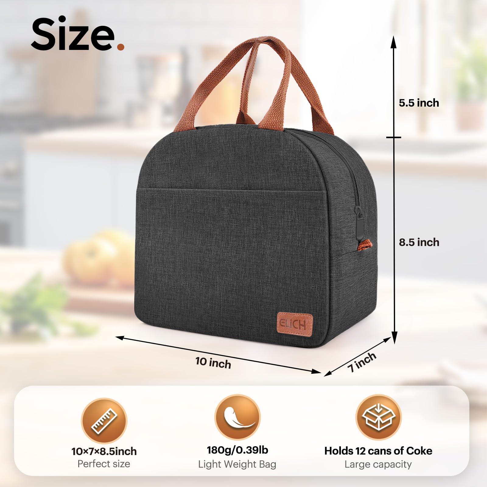 Lunch Bag Lunch Box for Women & Men, Large Capacity Insulated Lunch Bag for Adult, Leakproof Reusable Lunch Tote Bags for Work/Office/Travel/Picnic (Black)