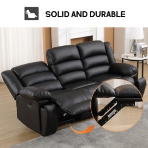 EBELLO Faux Leather Manual Reclining Sofa with 2 Concealed Cup Holders,Overstuffed Armrest 3 Seat Recliner Sofa, Couch for Living Room, Bedroom, Meeting Room, Black, Sofa