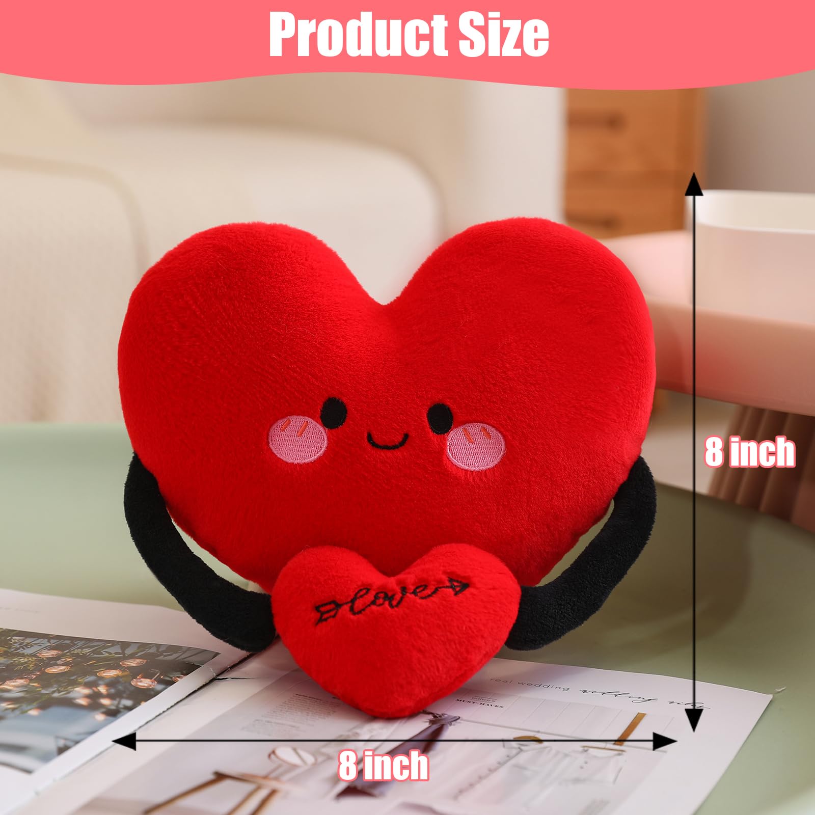 Finebee Red Heart Plush Toy Cute Heart Stuffed Animal Soft Pillow Plushies Kawaii Heart Shape Plushie Valentine's Day Gifts Birthday for Kids Lover Decor 8 inch