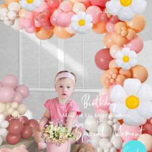 Soonlyn Daisy Balloon Arch Garland 13Ft 12In Groovy Balloon Arch Kit Boho Nude Beige Balloons 5pcs Flower Foil Daisy Balloons White Sand Pink Boho Balloons for Baby Shower Bridal Shower Birthday Party