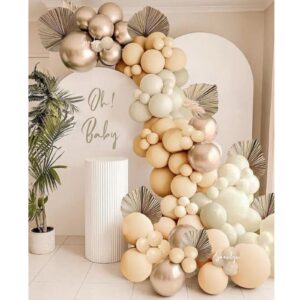 soonlyn boho balloon arch kit, 13in, 120pcs neutral balloons garland, nude, beige, white sand, for baby shower, bridal shower, birthday party