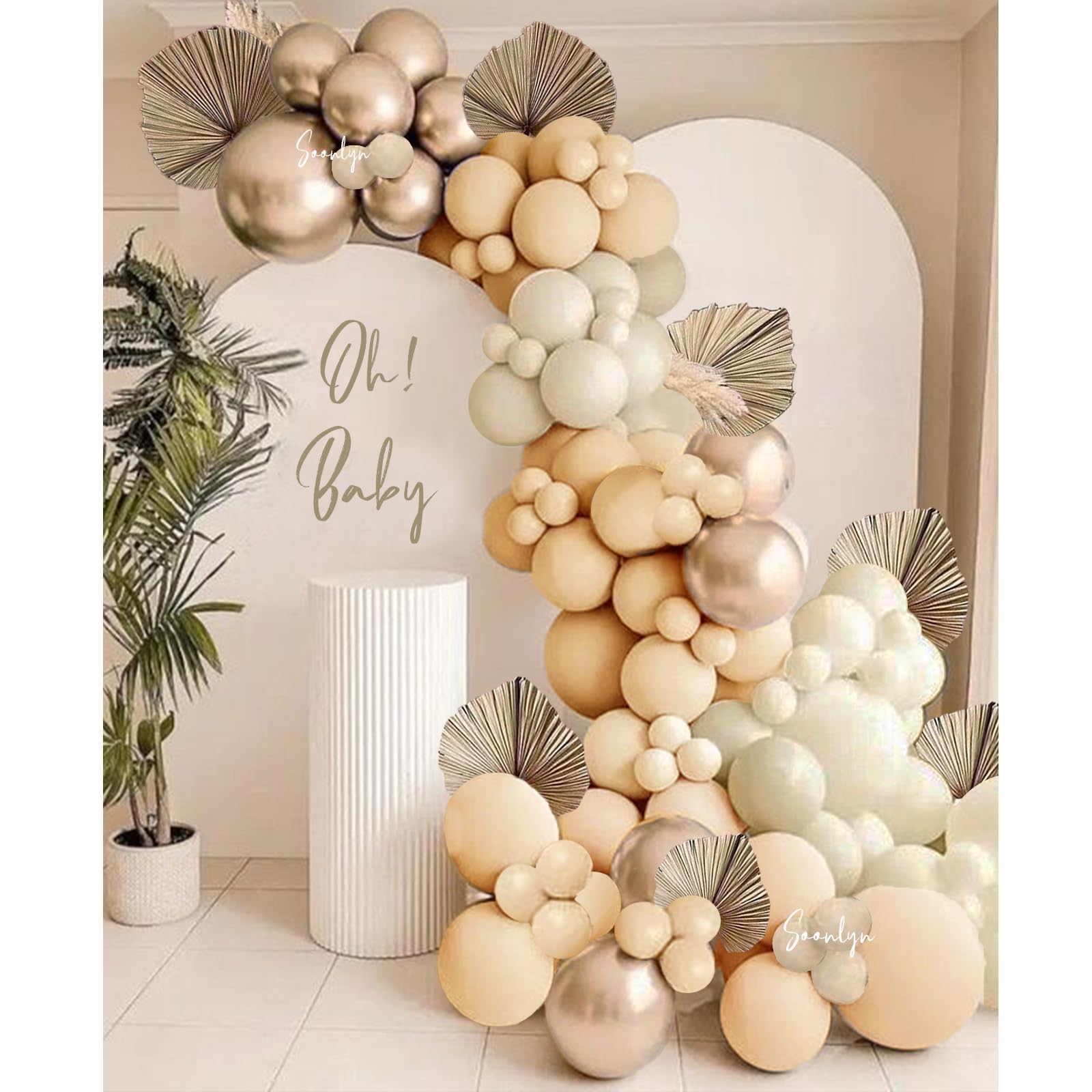 Soonlyn Boho Balloon Arch Kit, 13in, 120pcs Neutral Balloons Garland, Nude, Beige, White Sand, for Baby Shower, Bridal Shower, Birthday Party