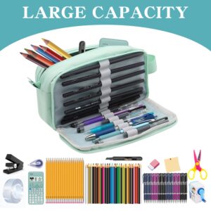 Eliamo Extra Large Capacity Pencil Case with Zipper and Handle, Portable Pen Bag to Organize School Supplies or for a Cosmetic Bag, Mint Green