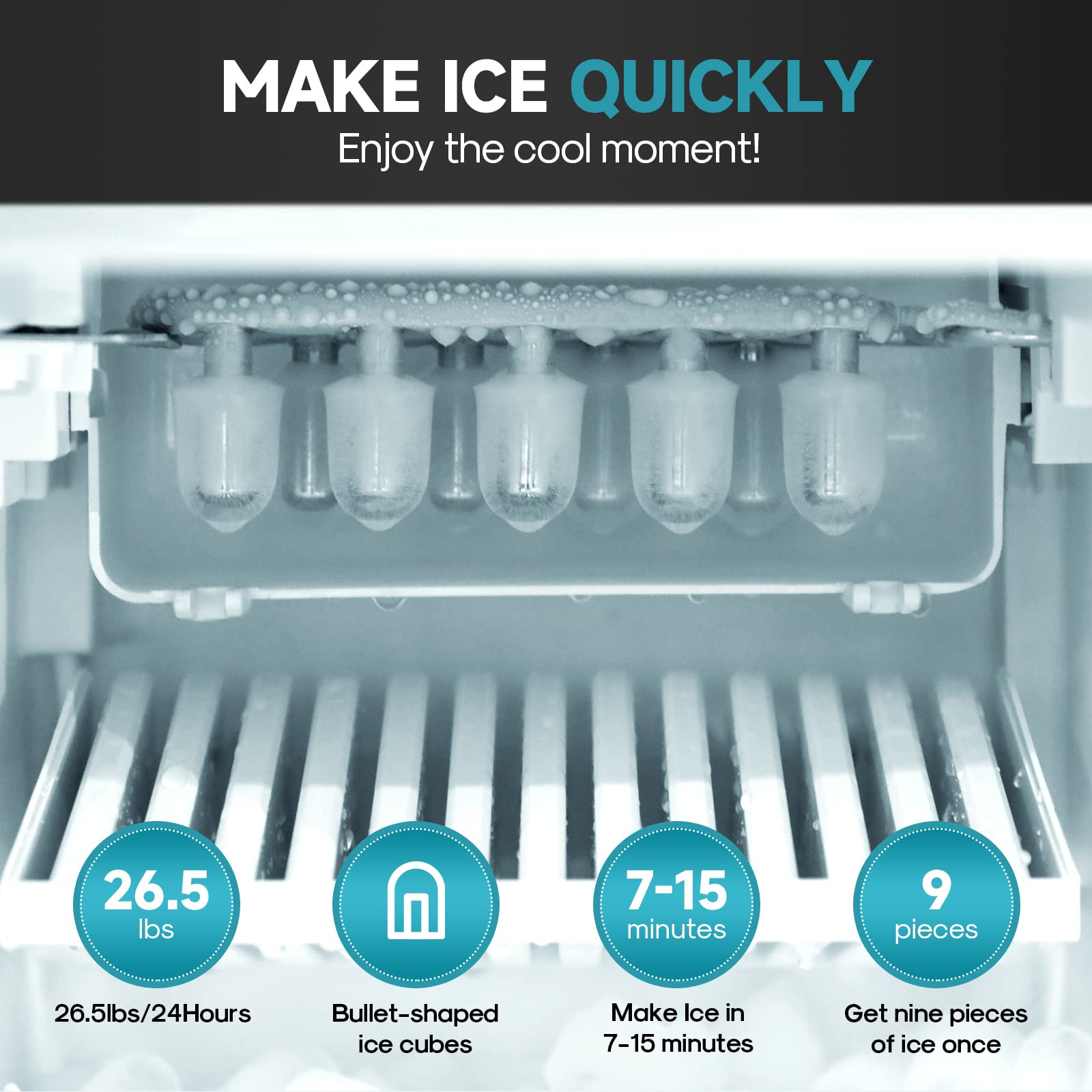 ICEPURE 3 in 1 Water Cooler Dispenser with Built-in Ice Maker, Hot Cold Room Temp Water and Bullet Ice, Top Loading 2, 3 or 5 Gallon, 26.5 Lbs per 24H Ice Maker, Child Safety Lock, Black