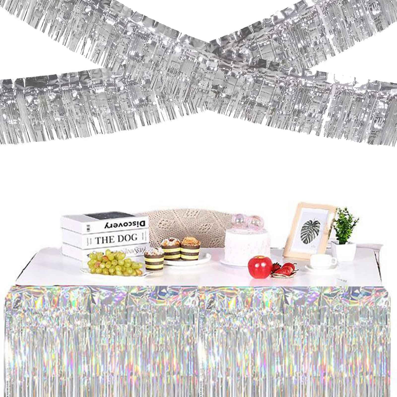 We Moment 6 Pack 10 Feet Silver Foil Fringe Garland Metallic Tinsel Banner Wall Hanging Fringe Curtain Glitter Backdrop Banner for Parade Floats Birthday Bachelorette Silver Party Decorations