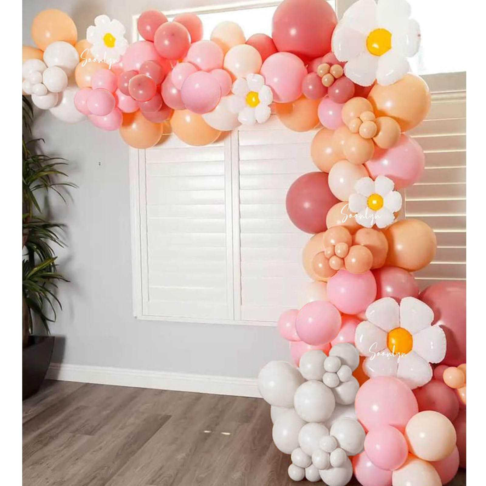 Soonlyn Daisy Balloon Arch Garland 13Ft 12In Groovy Balloon Arch Kit Boho Nude Beige Balloons 5pcs Flower Foil Daisy Balloons White Sand Pink Boho Balloons for Baby Shower Bridal Shower Birthday Party