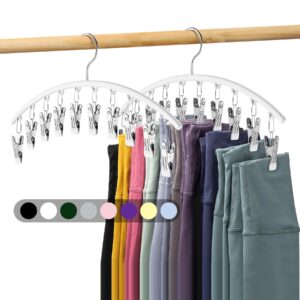 legging organizer for closet, metal yoga pants hanger w/rubber coated 2 pack w/10 clips hold 20 leggings, hangers space saving hanging closet organizer for closet organizers and storage-white