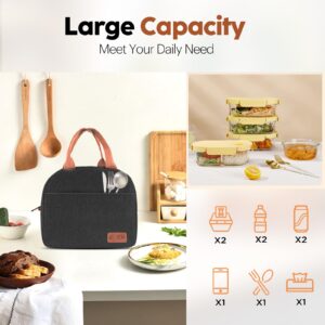 Lunch Bag Lunch Box for Women & Men, Large Capacity Insulated Lunch Bag for Adult, Leakproof Reusable Lunch Tote Bags for Work/Office/Travel/Picnic (Black)