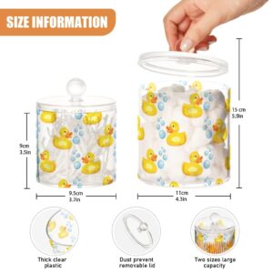 SPRIPORT Yellow Rubber Ducks 2 Pack Qtip Holder Dispenser for Bathroom Canister Storage Organization Clear Plastic Apothecary Jar Set with Lid Countertop Canister for Cotton Swab Ball Pads Hair Clips