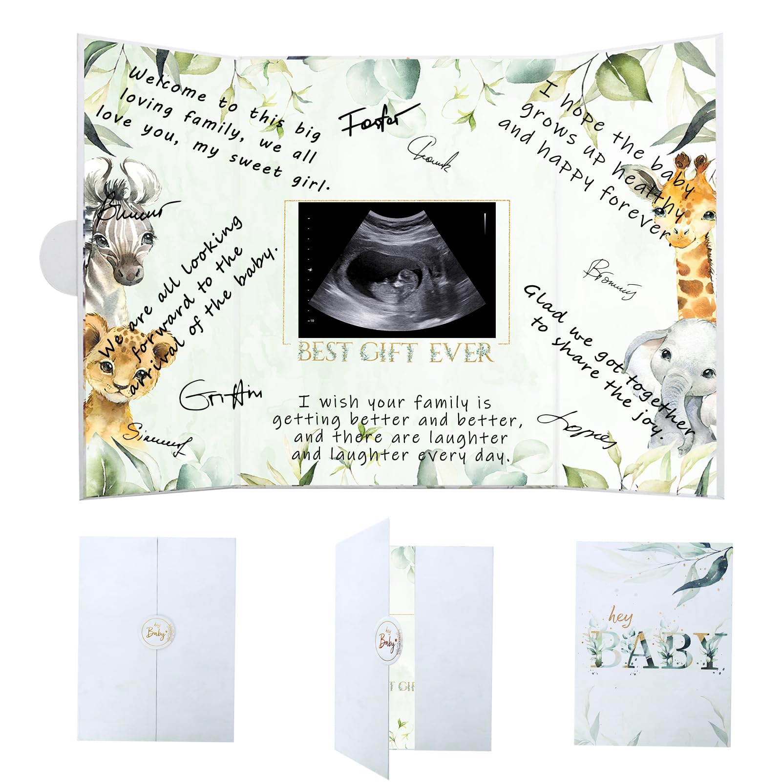 Vlipoeasn Baby Shower Guest Book Alternative, DIY Cute Baby Shower Signature Book, Baby Shower Party Decorations, Green and White Baby Shower Party Sign in Book