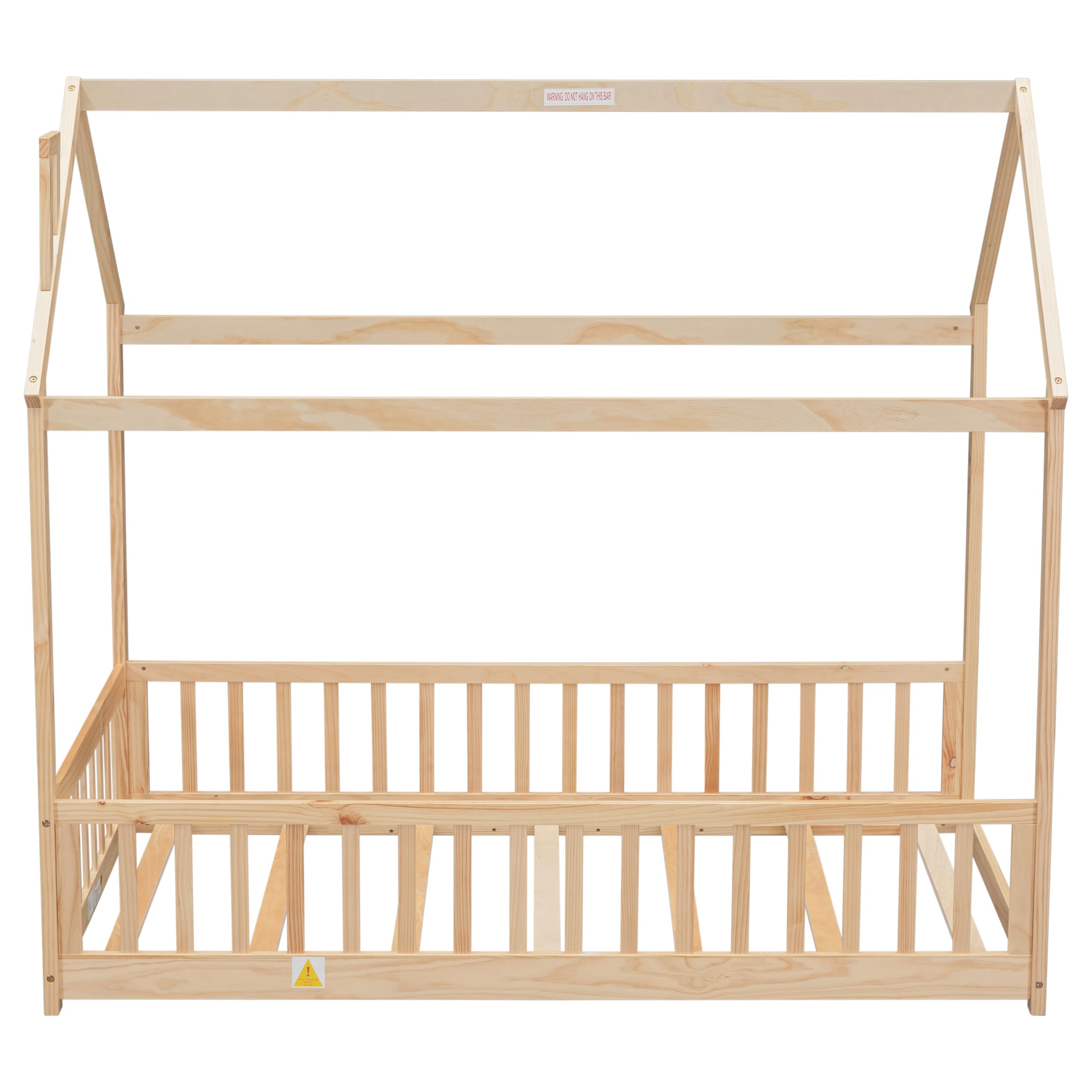 MERITLINE Twin Size Floor Bed for Kids, Wooden Twin Montessori Floor Bed Frame with Rails and Slats, Twin House Bed for Kids, Girls & Boys, Natural