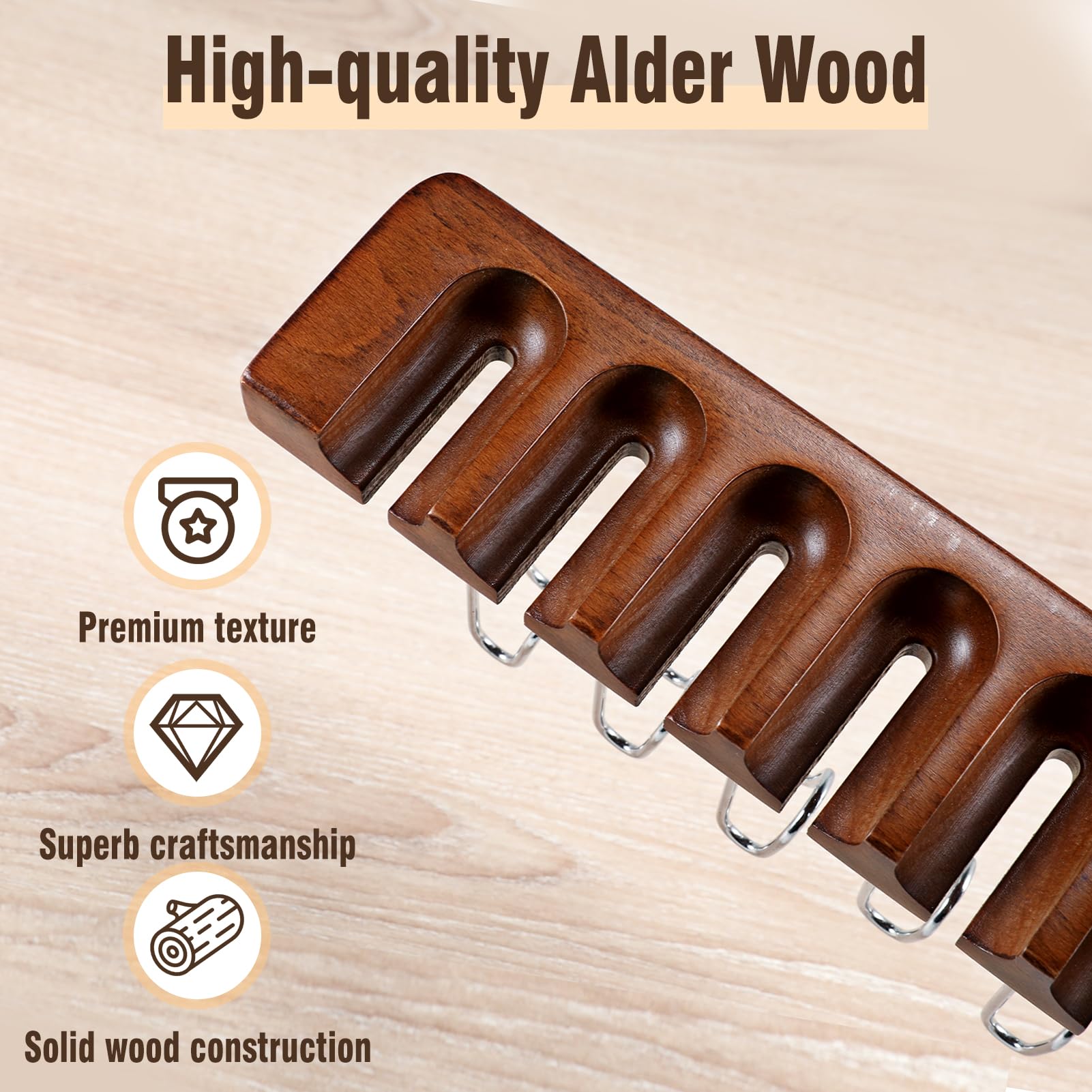 Gumilyo Belt Hanger for Closet, Alder Wood/ 12 Slots + 10 Hooks, Belt Rack, Versatile Belt Organizer Also for Ties (Brown)