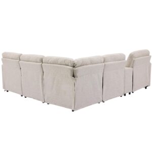 LUMISOL Power Recliner Corner Sofa with Storage Box, 104'' Sectional Couches with USB Ports, Cup Holders and Power Socket, Home Theater Reclining Sofa for Living Room Office Apartment Bedroom, Cream