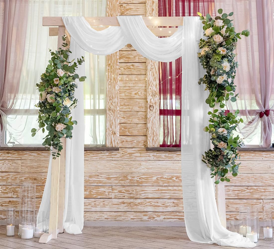 White Wedding Arch Draping Fabric 29" X 20FT Sheer Drapes Chiffon Fabric for Wedding Arbor Engagement Ceremony Party Bridal Shower Swag Fabric Decoration | White Fabric 1 Panel