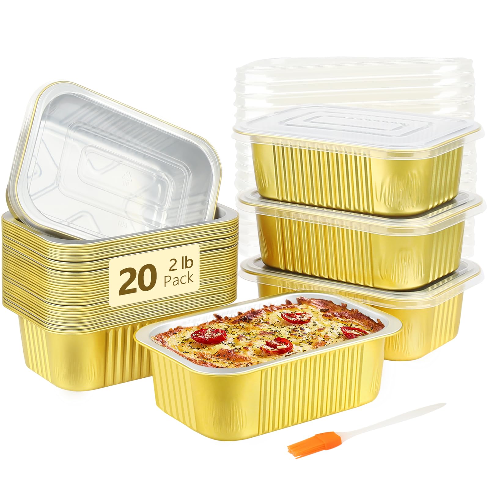 LNYZQUS 30oz Aluminum Pans Foil Baking Tins with Lids 20 Pack, 7"x5" Bread Loaf Pan Disposable Cake Tin,Heavy Duty Foil Leftover Containers,Deep To Go Containers Holders for Heating Meal Prep